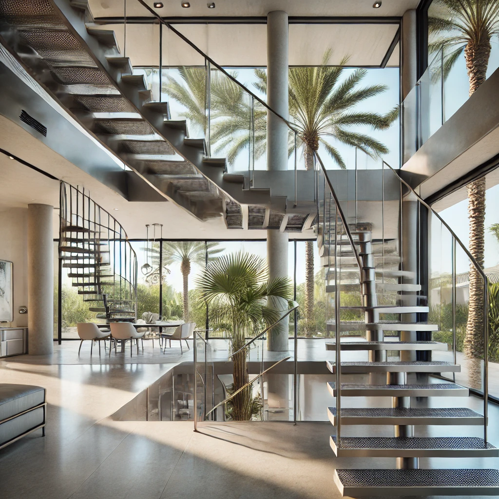 Explore modern metal stair designs for luxury homes in Palm Beach, from contemporary to industrial styles. palmbeachrailings.com